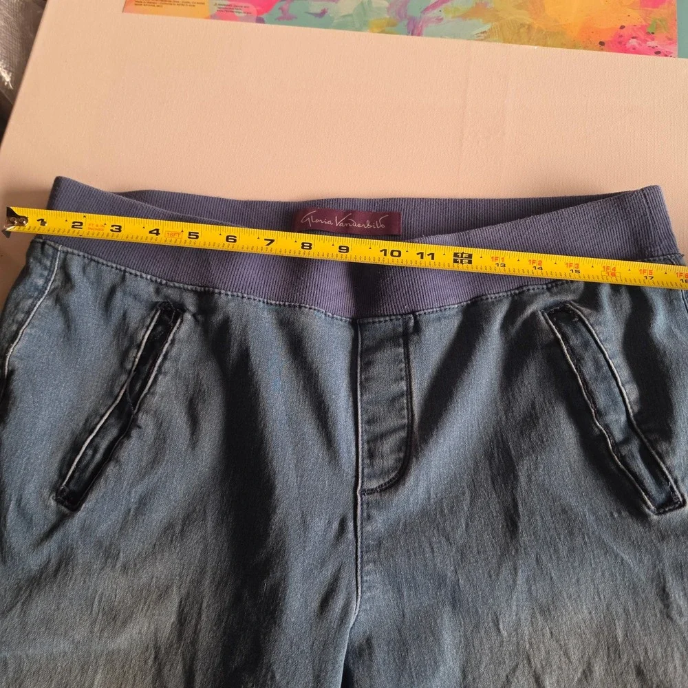 Gloria Vanderbilt Womens Blue Denim Knit Jogger Pants Size 16 Elastic Waist